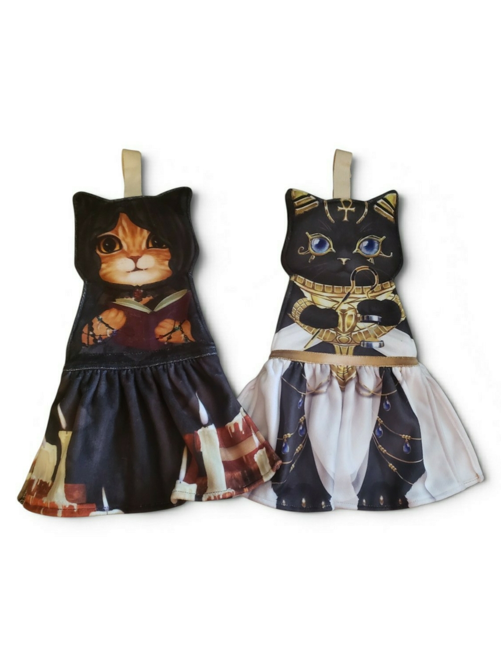 Egyptian-themed cat hand towel featuring a black cat. 2 Pack